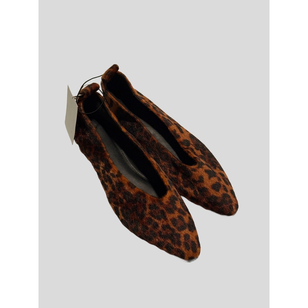 H&M Leopard Print Faux Fur Pointed Toe Ballet Flats Brown Black Womens 8 39